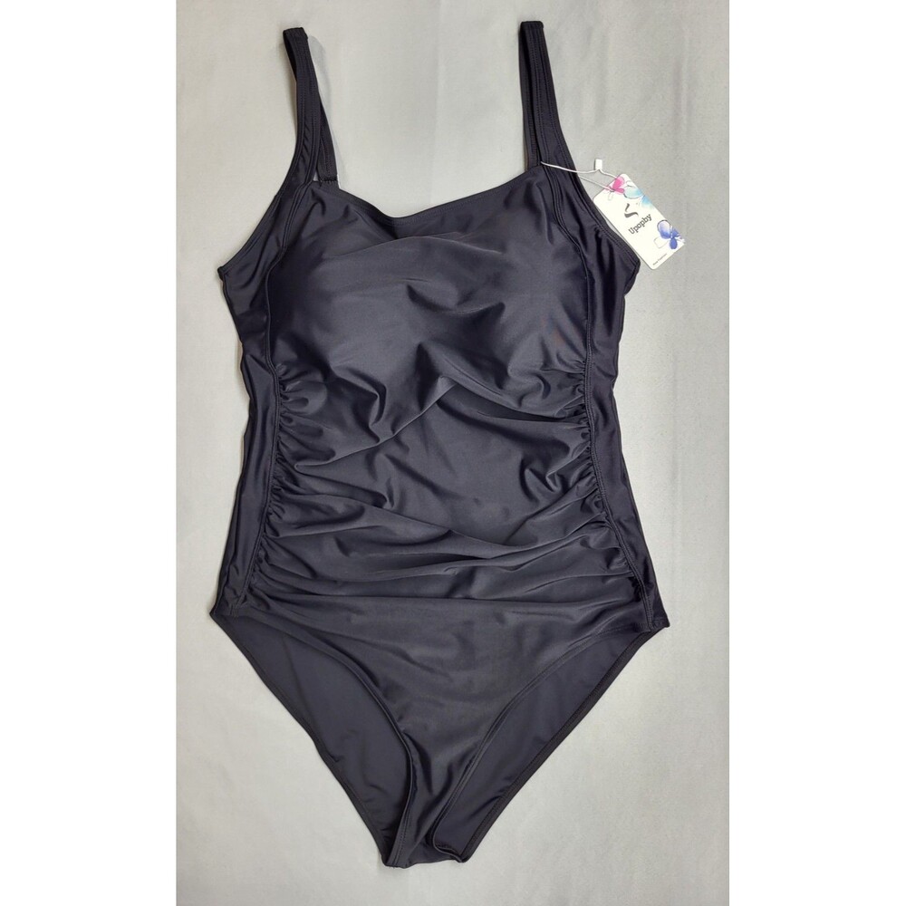 Upopby Women's Tummy Control One Piece Swimsuit Black Ruched Size US 16 NWT